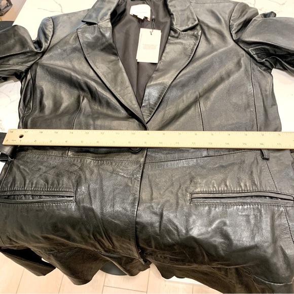 🖤 Cinq a Sept Black Genuine Leather Skirted Ruffle Peplum Belted Blazer Jacket - Picture 8 of 13